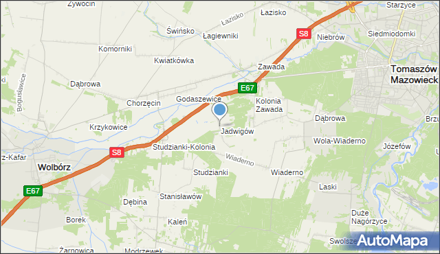 mapa Jadwigów, Jadwigów gmina Tomaszów Mazowiecki na mapie Targeo